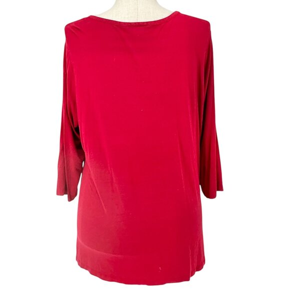 Lane Bryant Tunic Top Womens Size 22/24W Red Ruffle Front 3/4 Sleeve Soft Comfy - Picture 2 of 9